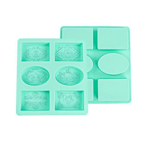 Moule À Savon En Silicone, 6 Moules À Motif De Gaufrage De Fleurs, Ovale, Rectangulaire, Vert Menthe