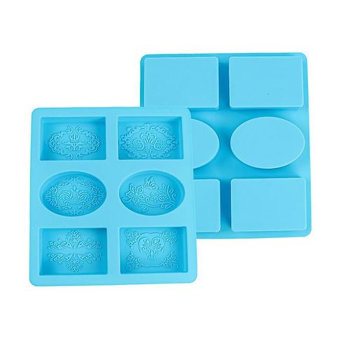 Moule À Savon En Silicone, 6 Moules À Motif De Gaufrage De Fleurs, Ovale, Rectangulaire, Bleu