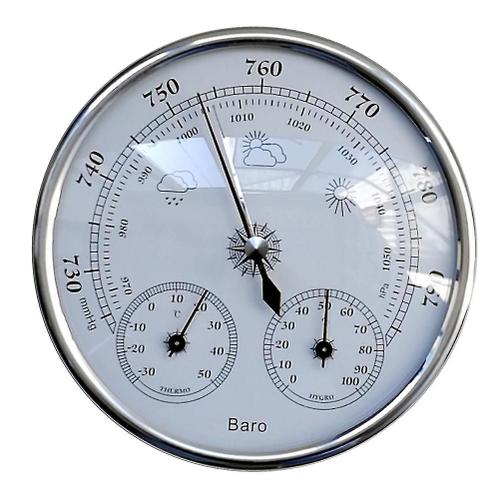 Station météo à cadran 3 en 1, baromètre, thermomètre, hygromètre, pression barométrique, température et humidité, argent