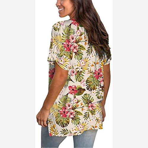 T-Shirt À Manches Courtes Et Col En V Pour Femme, Haut D'été Imprimé, Tunique Fendue Sur Le Côté, 2xl