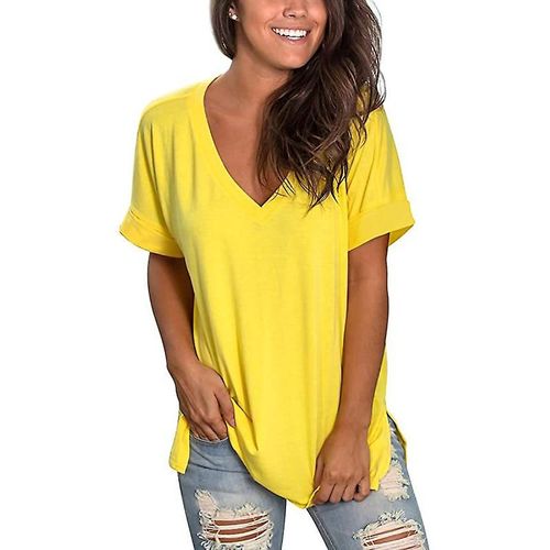 T-Shirt À Manches Courtes Et Col En V Pour Femme, Haut D'été Imprimé, Tunique Fendue Sur Le Côté, L