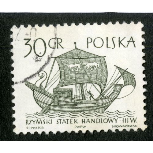 Timbre Oblitéré Polska,Rzymski Statek Handlowy Iii W., 30 Gr