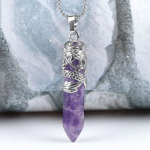 Collier Pendentif Hexagonal En Cristal De Quartz Naturel, Chakra, Point De Guérison, Pour Femmes Et Hommes, Améthyste