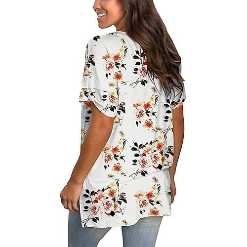 T-Shirt À Manches Courtes Et Col En V Pour Femme, Haut D'été Imprimé, Tunique Fendue Sur Le Côté, 2xl