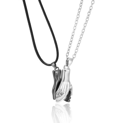 Colliers Avec Pendentif Deux Âmes Et Un C¿Ur Pour Couple, Collier Magnétique Pour Couples, Argent Et Noir