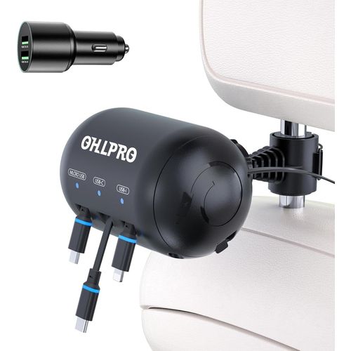 Kyaoayo-Station De Recharge Rétractable Pour Siège Arrière De Voiture Avec Allume-Cigare, Chargeur Voiture Pour Appui-Tête Avec Port Usb, Lightning Et Type-C, Super Pour Chauffeur Taxis, Vtc, Uber, E