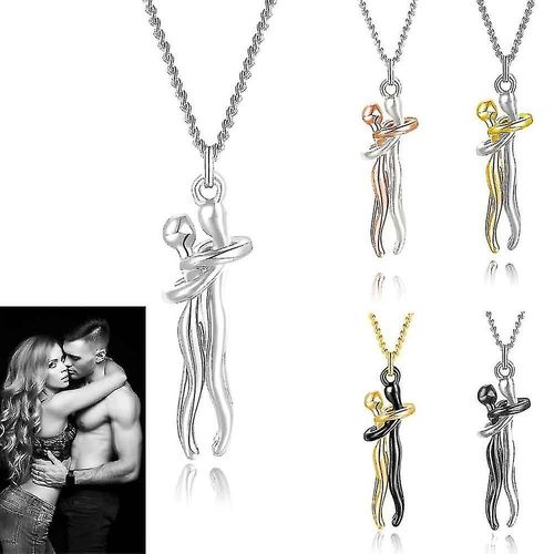 Collier Câlin Pour Couple Affectueux, Pendentif Style Amour Métallisé, Cadeau De Saint Valentin, Noir Argent