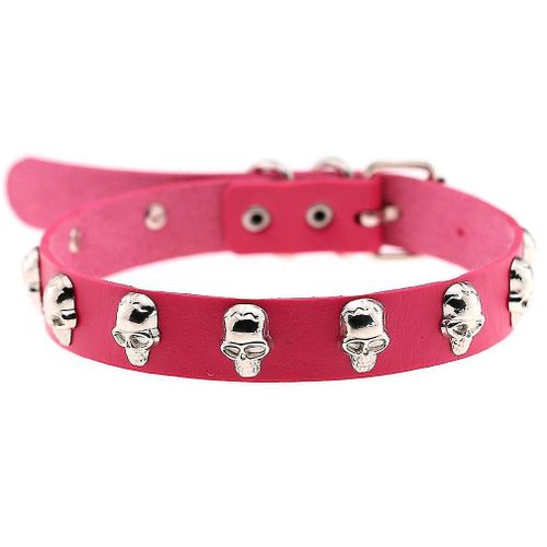Collier Punk En Cuir Avec Tête De Mort, Collier Street Rock, Tour De Cou, Rose Rouge
