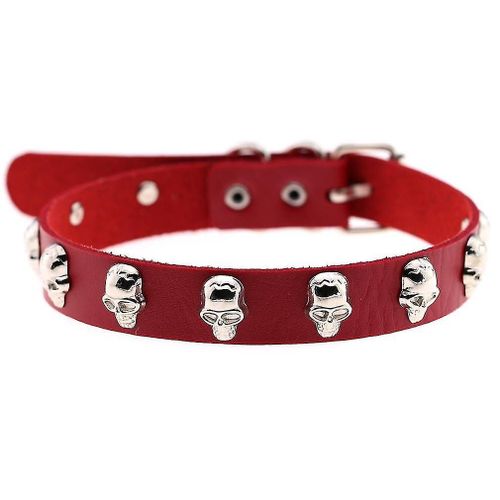 Collier En Cuir Punk Tête De Mort, Collier Street Rock, Tour De Cou Rouge