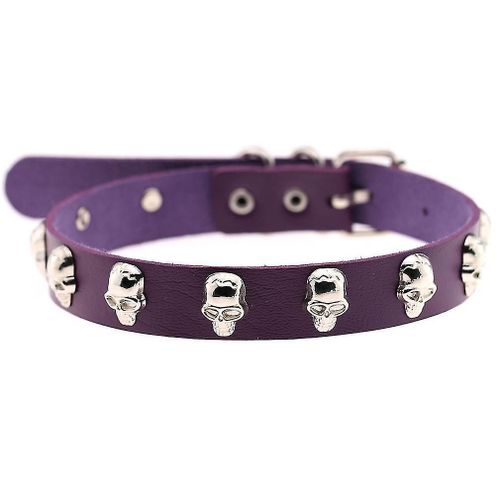 Collier En Cuir Tête De Mort Punk, Collier Street Rock, Collier Tour De Cou Violet