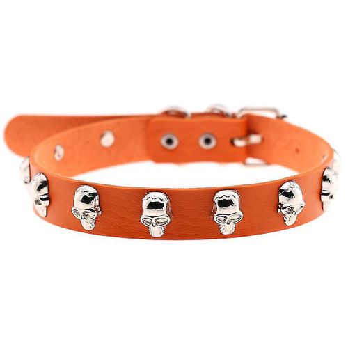 Collier En Cuir Tête De Mort Punk, Collier Street Rock, Collier Tour De Cou Orange