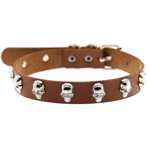 Collier En Cuir Punk Tête De Mort, Collier Street Rock, Tour De Cou Marron