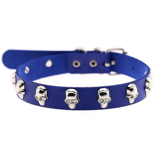 Collier Punk En Cuir Avec Tête De Mort, Street Rock, Tour De Cou, Bleu