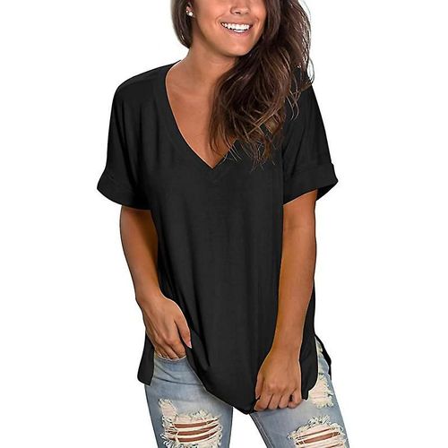 T-Shirt À Manches Courtes Et Col En V Pour Femme, Haut D'été Imprimé, Tunique Fendue Sur Le Côté, M