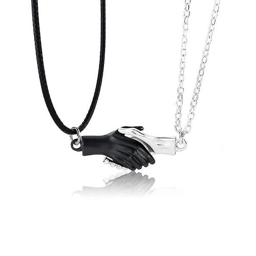 1 Paire De Pendentifs Poignée De Main Magnétique, Colliers De Couple Pour Amoureux, Meilleurs Amis, Argent Et Noir