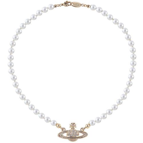 Collier De Perles Saturne Cristal Strass Collier Imitation Perle Tour De Cou Doré