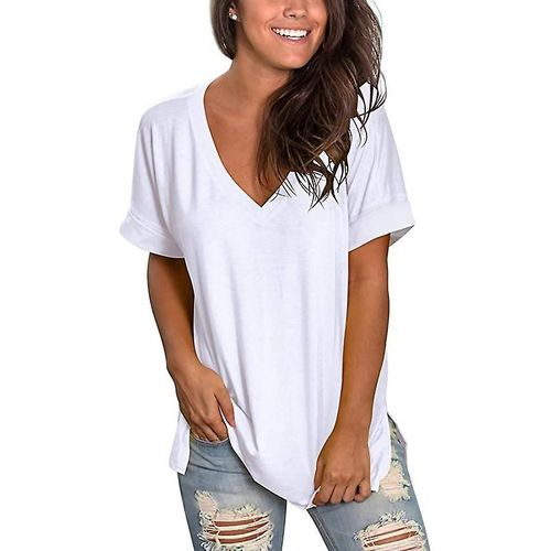 T-Shirt À Manches Courtes Et Col En V Pour Femme, Haut D'été Imprimé, Tunique Fendue Sur Le Côté, Xl