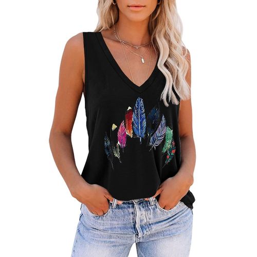 T-Shirt À Col En V Pour Femme, Haut D'été À Fleurs, Sans Manches, Imprimé, Gilet Ample, S