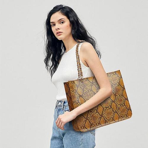 Sac fourre-tout pour femmes, sac à main simple à une épaule pour dames, motif serpent jaune