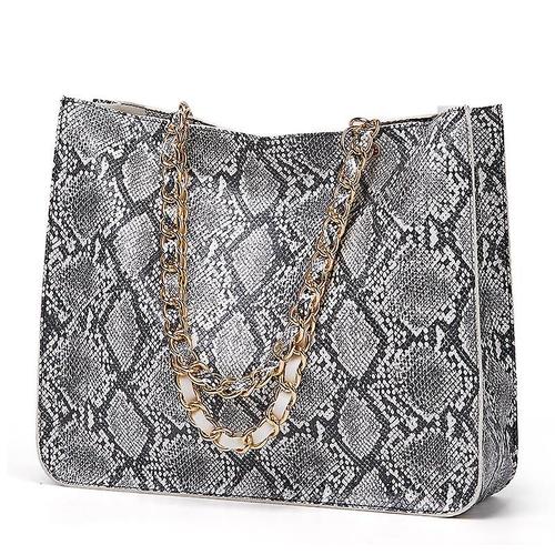 Sac fourre-tout pour femmes, sac à main simple à une épaule pour dames, motif serpent gris