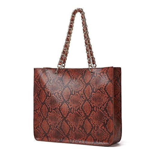 Sac fourre-tout pour femmes, sac à main simple à une épaule pour dames, motif serpent marron