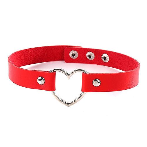 Collier Ras Du Cou Sexy Pour Femmes, Collier En Forme De C¿Ur D'amour En Cuir Gothique Punk Rouge