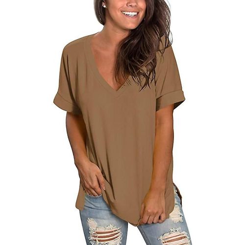 T-Shirt À Manches Courtes Et Col En V Pour Femme, Haut D'été Imprimé, Tunique Fendue Sur Le Côté, L