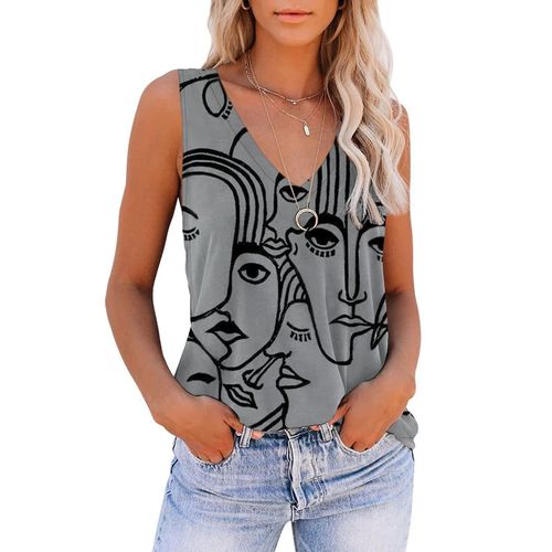 Haut D'été À Fleurs Pour Femmes, Sans Manches, Col En V, Imprimé, Gilet Ample, 2xl
