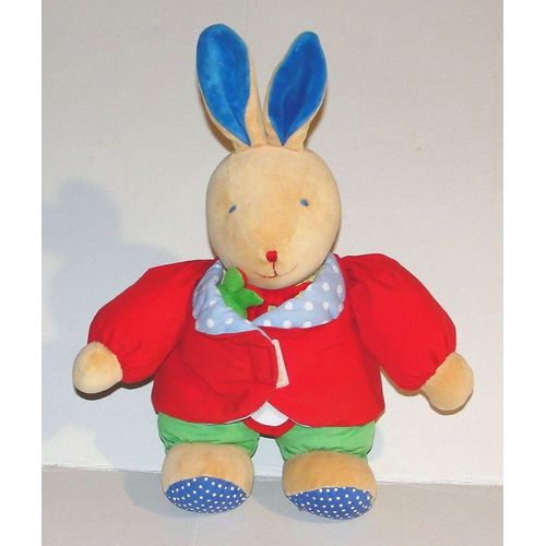 Doudou lapin vulli d'éveil en tissus coloré peluche pouet 28 cm
