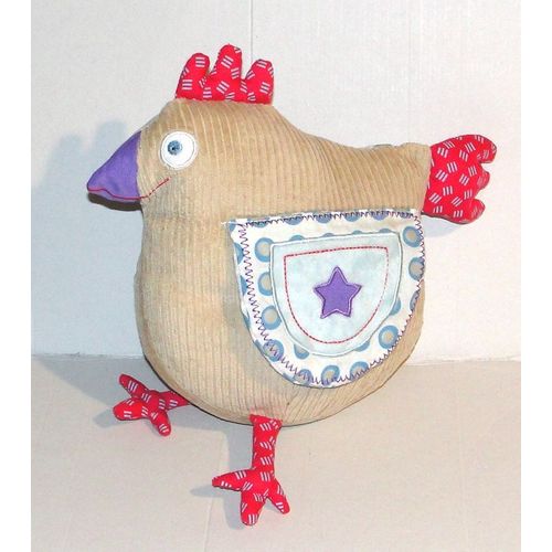 Doudou Poule cotelé tissus Vertbaudet peluche poulet 30 cm