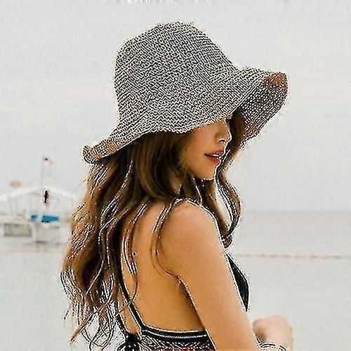 Chapeaux De Soleil Pour Femmes Pliables À Large Bord De Paille Chapeau De Soleil D'été Chapeau De Plage Pour Femmes Fille, Taille Unique