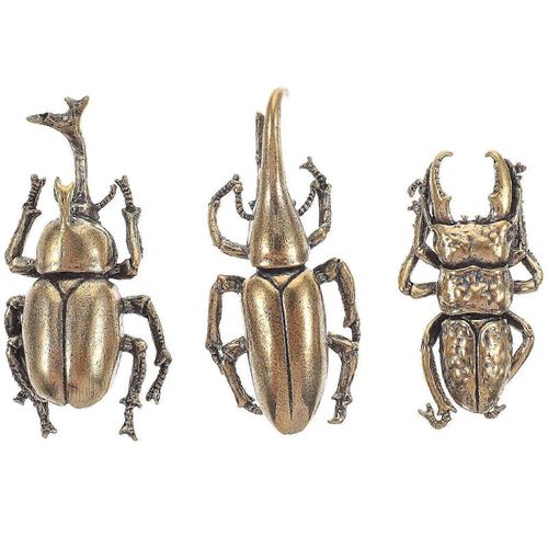 3pcs Cuivre Simulation Coléoptère Décorations Laiton Insecte Figurines Miniatures Bureau Thé Artisanat d'animaux de compagnie