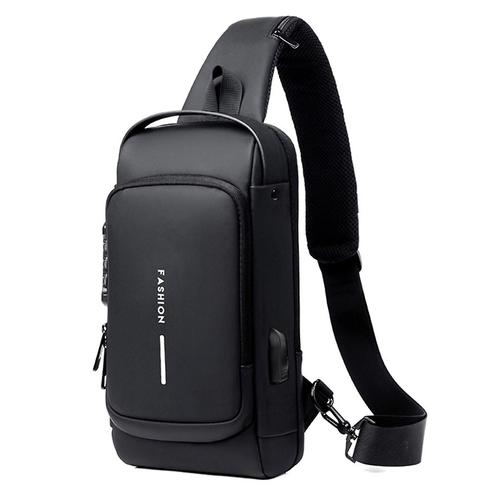 Sac À Bandoulière De Sport Avec Chargeur Usb, Sac De Poitrine Antivol Pour Homme Avec Verrouillage Par Mot De Passe, Noir