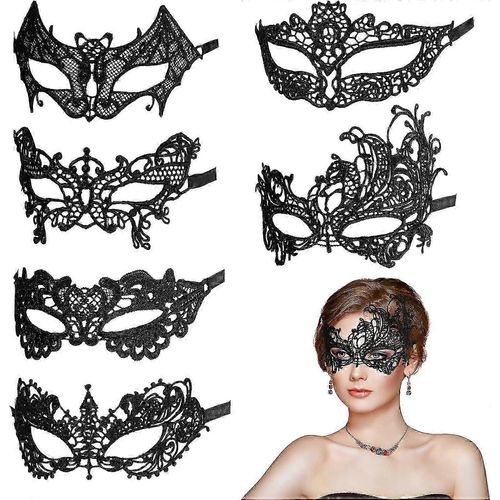 Masque En Dentelle, Paquet De 6 Masques Vénitiens, Femmes En Dentelle, Masque Pour Les Yeux En Dentelle Sexy Noire Pour Les Femmes, Masque Pour Les Yeux, Masque De Mascarade Pour Halloween, Carnaval, Robe De Soirée,