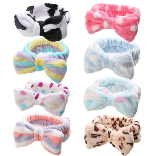Maquillage Bandeaux, 8pcs Headband Pour Laver Le Visage Spa Headband Fluffy Headband Bow Hair Band Headband Headbands