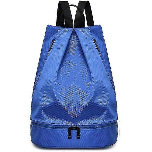 Drawstring Backpack String Bag Waterproof With Shoes Compartment, Wet Dry Drawstring Bags For Men Women Gym Yoga Shopping Swim--Blue