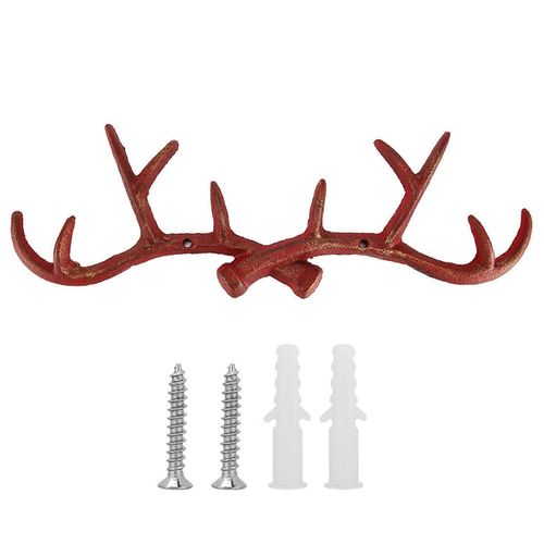 Vintage Bois De Cerfs Crochets Cintre Mural Suspendu Étagère Support Home Decor (Rouge)