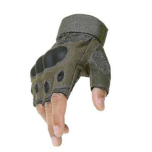 Tactical Hard Knuckle Half Finger Gloves Army Military Fingerless-1-M-Green