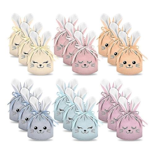 18 Pcs Lapin De Pâques Cadeau Sacs Lapin Oreille Velours Cordon Sacs, Lapin Cadeau Pochettes Lapin Party Favors, 6 Couleur