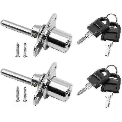 Serrure de tiroir 2 pièces avec clé pour meubles Serrure à piston pour armoire vitrine Classeurs, diamètre 16mm, longueur 61mm (argent)