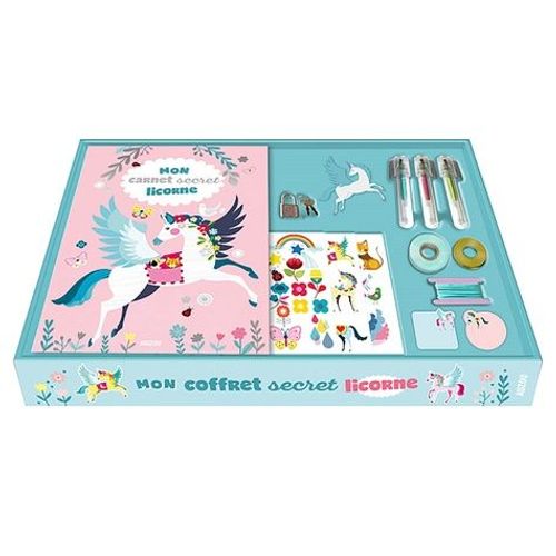 Mon Coffret Secret Licorne - Avec 3 Stylos Glitters, 2 Masking Tapes, 2 Blocs De Post-It, 1 Cadenas Et 2 Clés, 1 Patch Licorne Pour Customiser Ts Vêtements !