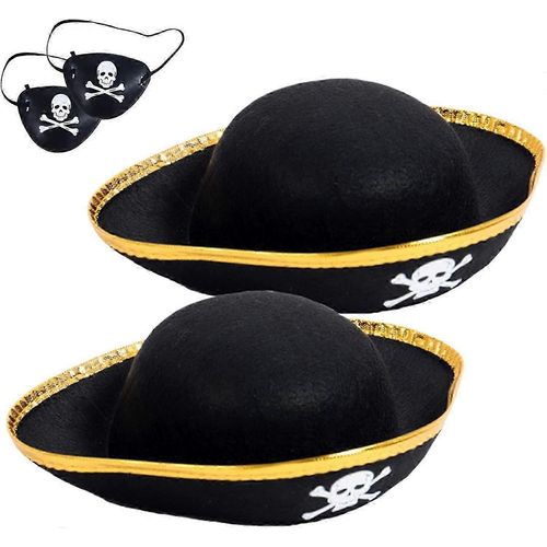 Lot de 2 chapeaux de pirate en feutrine pour enfants - chapeaux de fête Pirate Triangle - Costume de capitaine pirate imprimé tête de mort - fête
