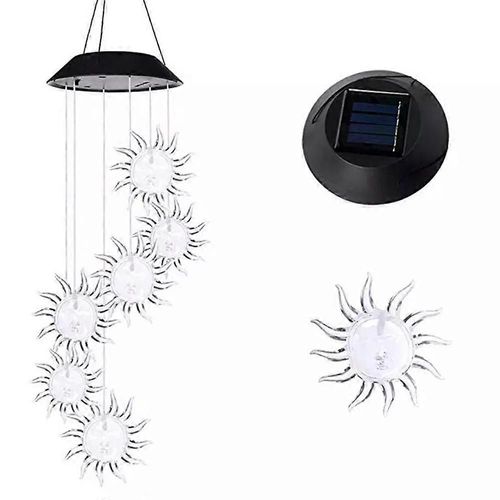 Solar Sun Flower Wind Chime Color Changing Hanging Solar Light Outdoor Waterproof Wind Chime Solar LED String Light Decoration for Garden Party Night