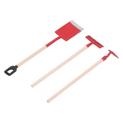 1 :12 Échelle Miniature Jardin Outils À Main Alliage En Bois Maison De Poupée Râteau Zen Pelle Modèle pour Décoration Rouge