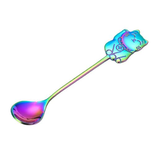 304 En Acier Inoxydable Chance Chat Café Agitant Cuillère À Dessert De Bande Dessinée Cuillère À Dessert Pour Manger La Cuisine Du Dîner (Coloré)