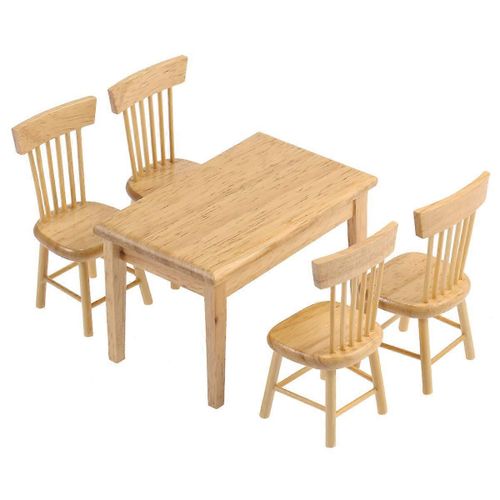 Vorcool 5pcs 1/12 Mini Maison Miniature Table À Manger Chaise Ensemble De Meubles En Bois (Couleur Bois)