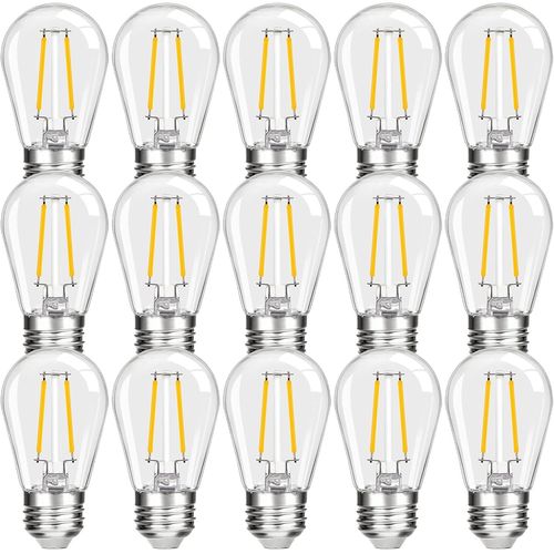 Kathlelxh-Plastic E27 2W Led Lamp, S14 E27 Warm White 2700K, 180Lm, 230V, E27 Vintage Plastic Decorative Bulb For String Lights, Chandelier, Bedside Lamp, Set Of 15[H1259]