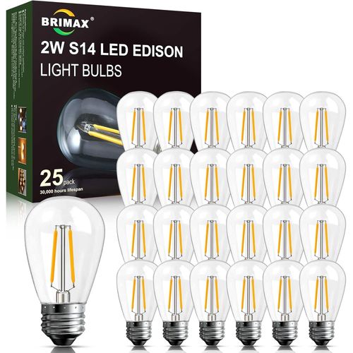 Kathlelxh-E27 2w Warm White Led Light Bulb 2700k 200lm Ac220-240v Vintage Decorative Replaces String Lights S14 Indoor Filament 25pcs (2w=20w)[H530]