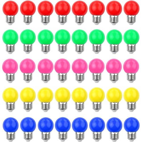 Kathlelxh-Pack Of 40 E27 3w (30w Equivalent) 240lm E27 Large Screw Led Light Bulbs For String Lights Home Party Decoration Multicolor Red, Yellow, Blue, Green, Pink[H634]