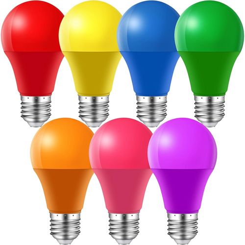 Kathlelxh-Pack Of 7 E27 Coloured Led Light Bulbs, 7 W A60, Led E27 Colour For String Lights, Party, Christmas Decoration, Red, Yellow, Blue, Green, Orange, Pink, Purple[H1604]